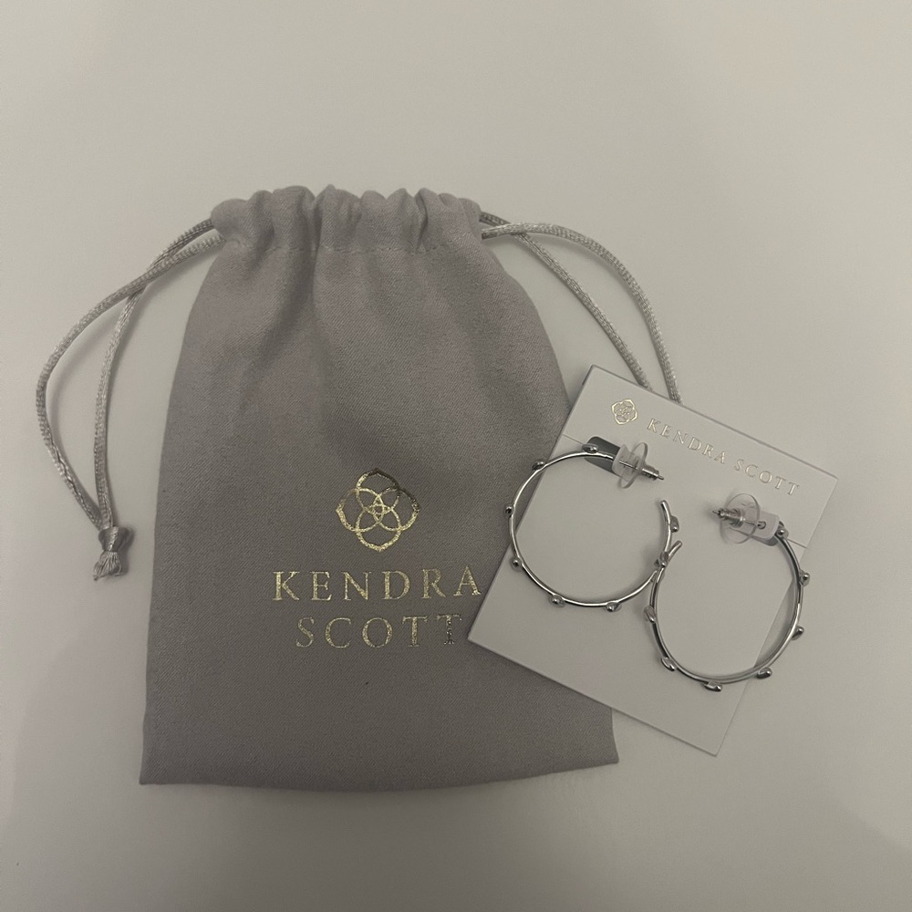 Kendra Scott Haven Silver Crystal Heart Hoop Earrings in White Crystal